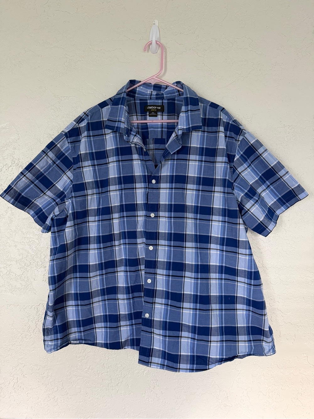 Claiborne Blue Plaid Short-Sleeve Button-Up Shirt - Men's - 3XL